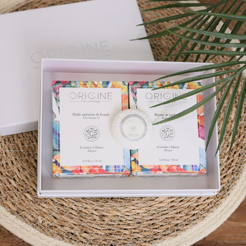 Coffret - Croisière à Hawaï - Huile Satinante et Brume de parfum - Origine Cosmétiques Belgique Luxembourg