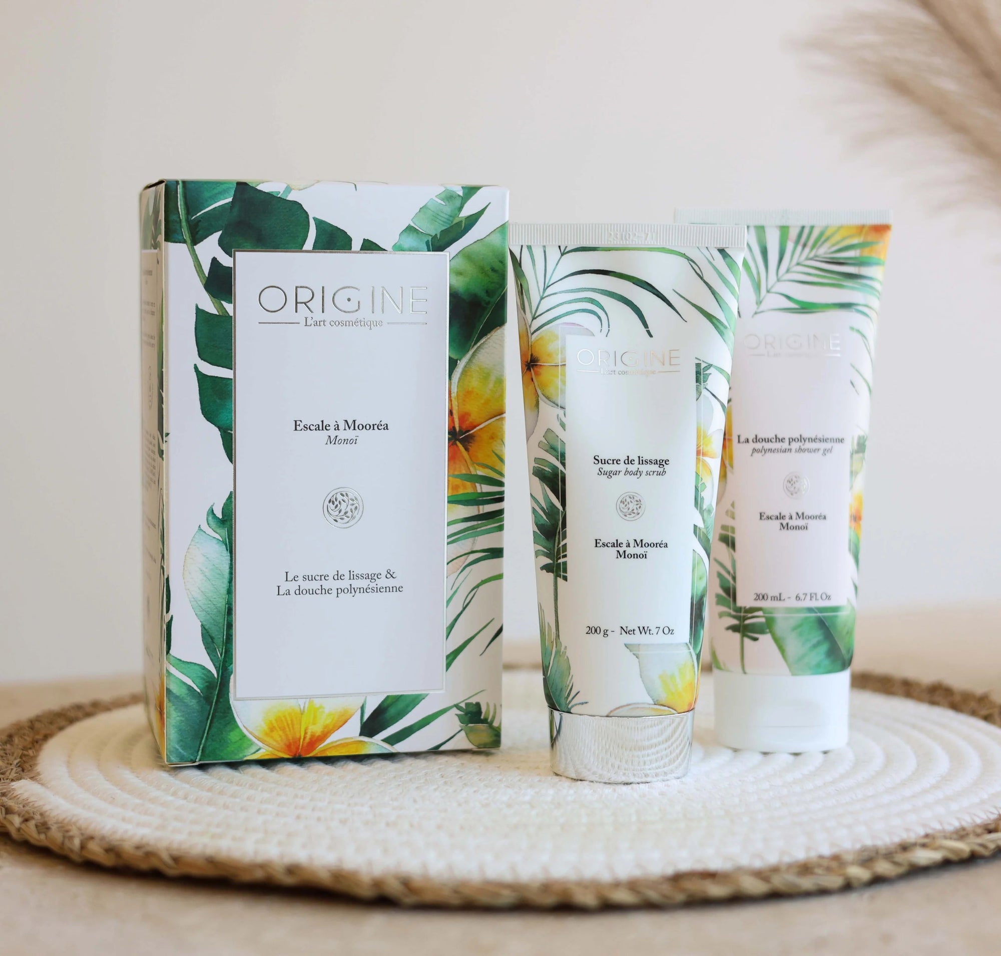 Coffret duo - Escale à Mooréa - Sucre de lissage et Gel douche - Origine Cosmétiques Belgique Luxembourg